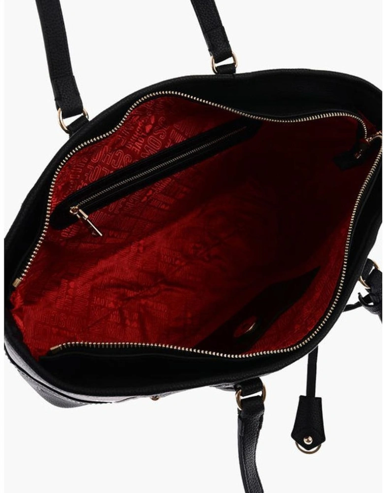 Double Handle Solid Handbag with Zip Closure Women - Black Shoulder