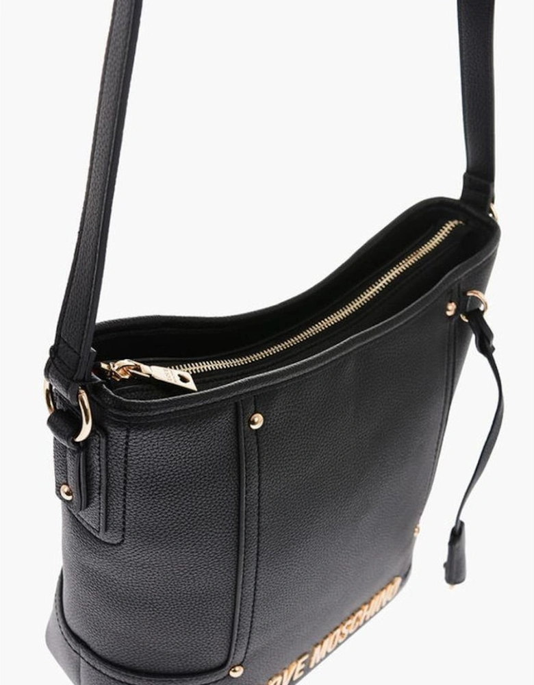 Zip Closure Solid Color Shoulder Handbag Women - Black Tote Bags