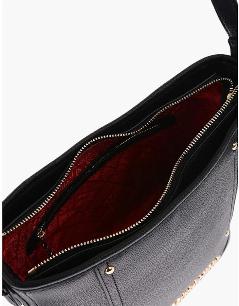 Zip Closure Solid Color Shoulder Handbag Women - Black Tote Bags