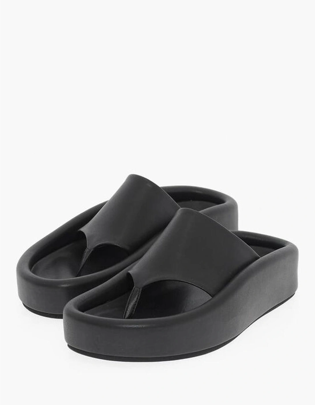 Leather Logo Slip-On Shoes Women - Black Sandals, 5 of 4