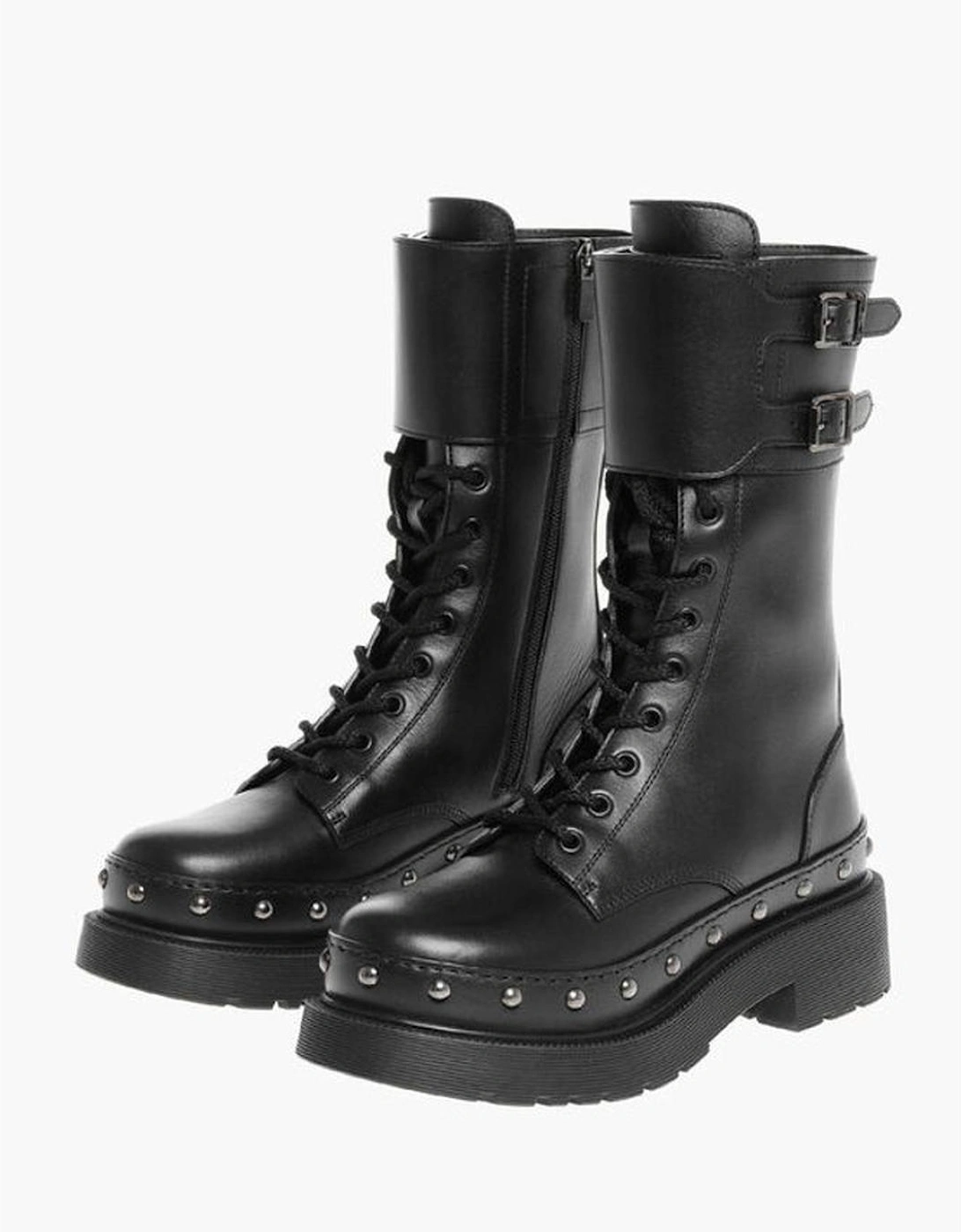 Lace-Up Buckle Ankle Boots with Studs Women - Black, 7 of 6