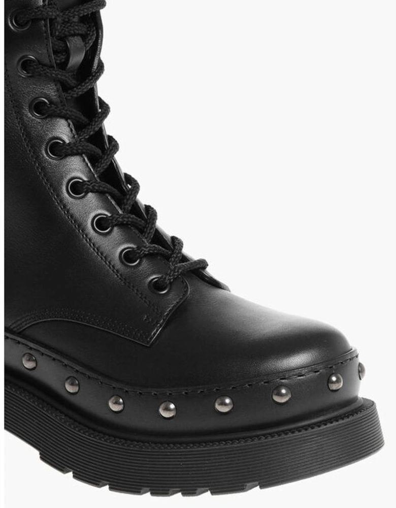 Lace-Up Buckle Ankle Boots with Studs Women - Black