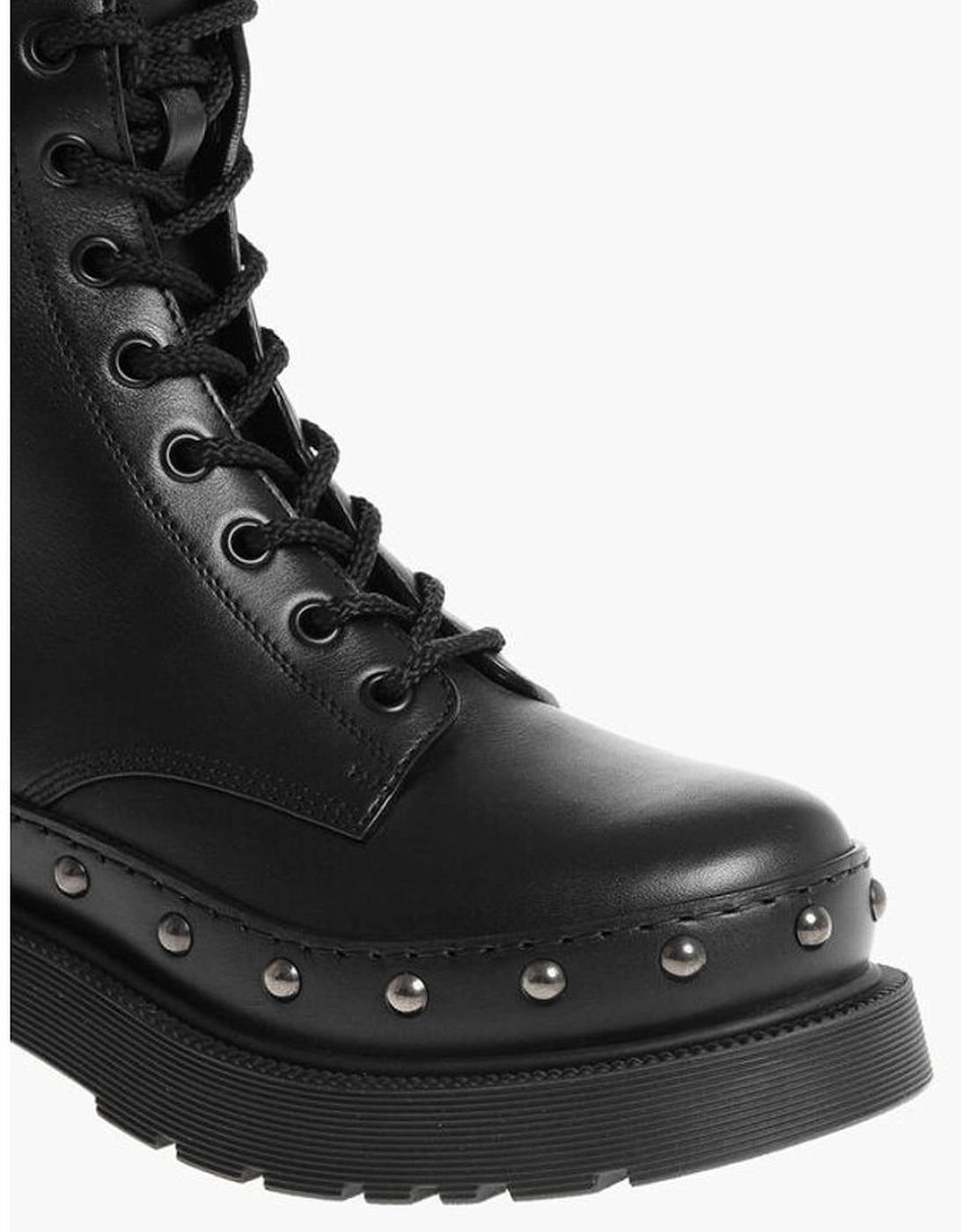 Lace-Up Buckle Ankle Boots with Studs Women - Black