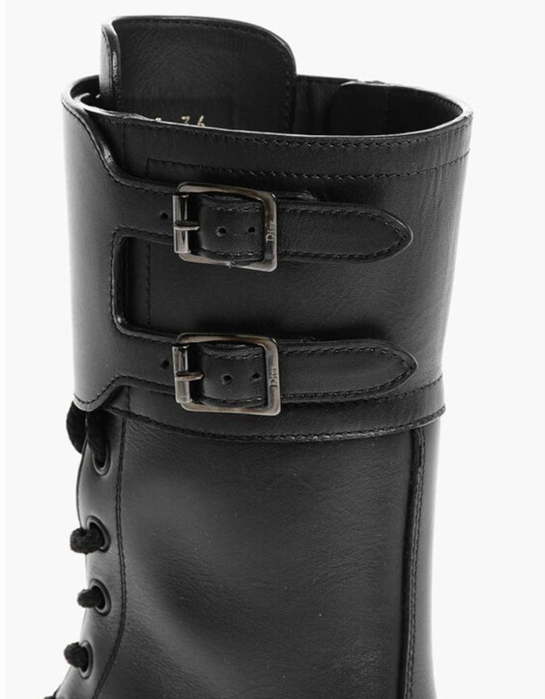 Lace-Up Buckle Ankle Boots with Studs Women - Black