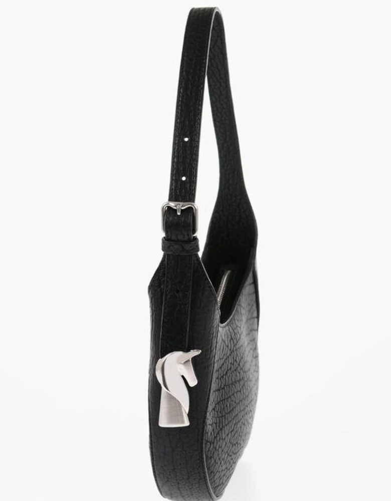 Textured Leather Logo Shoulder Bag Women - Black