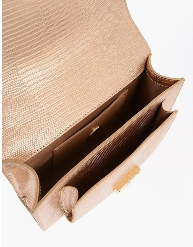 Eco-Leather Shoulder Bag with Logo and Snap Closure Women - Gold