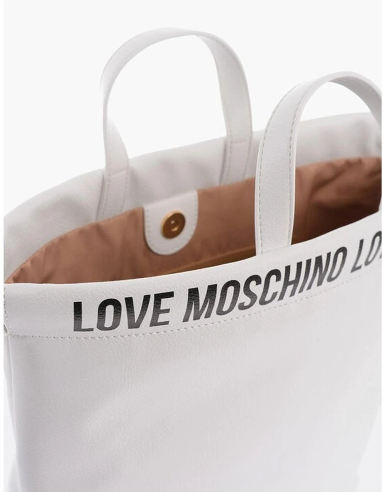 Logo Print Metal Handbag with Double Handle Women - White Tote Bags