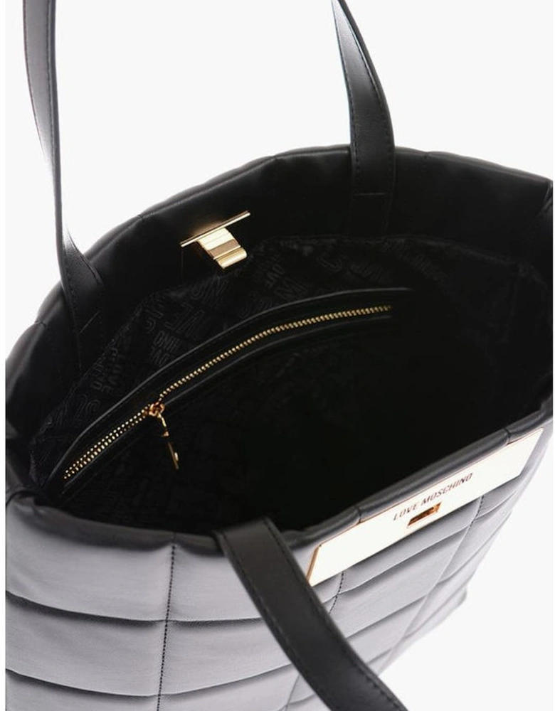 Eco-Leather Solid Shoulder Bag with Logo Women - Black