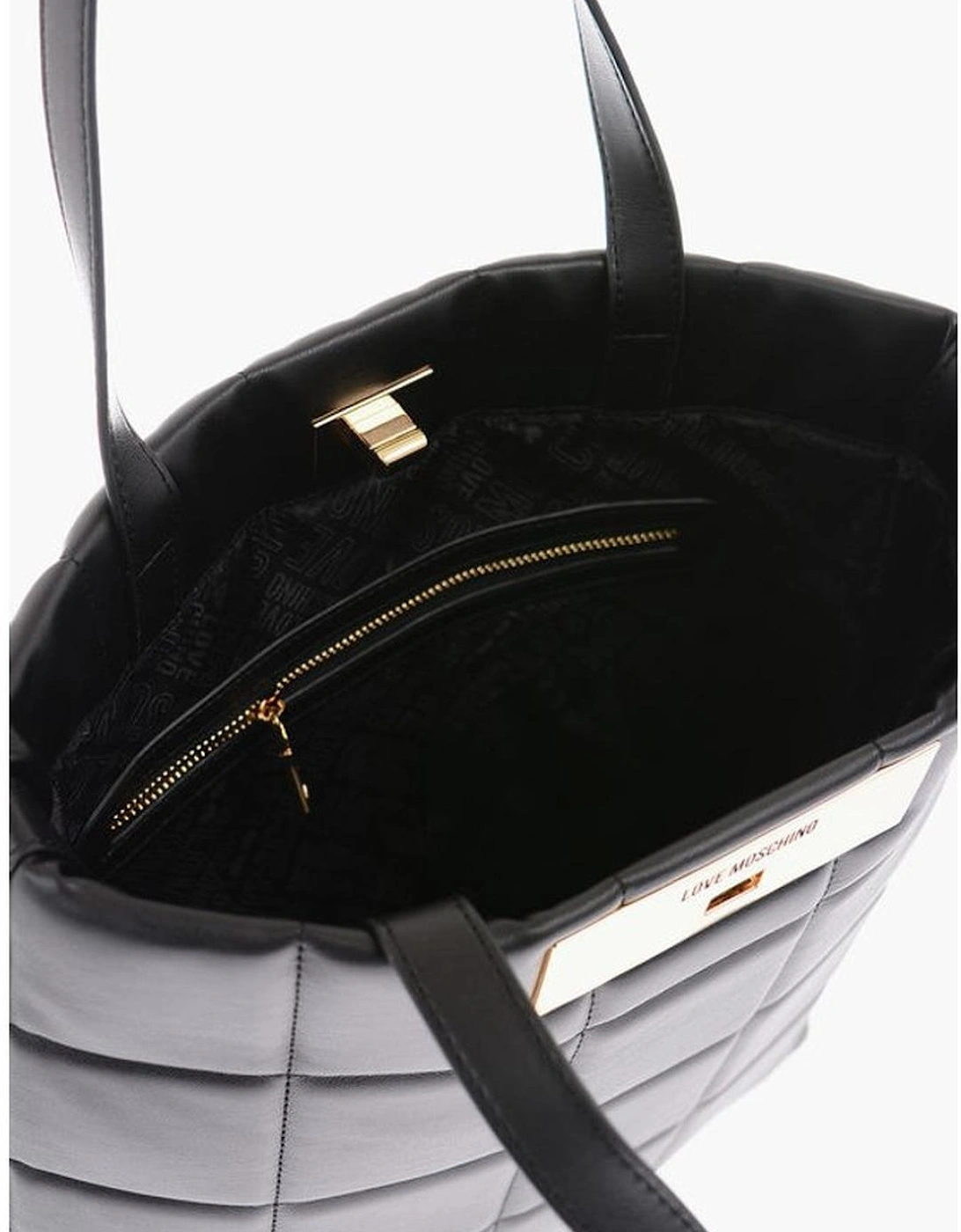 Eco-Leather Solid Shoulder Bag with Logo Women - Black