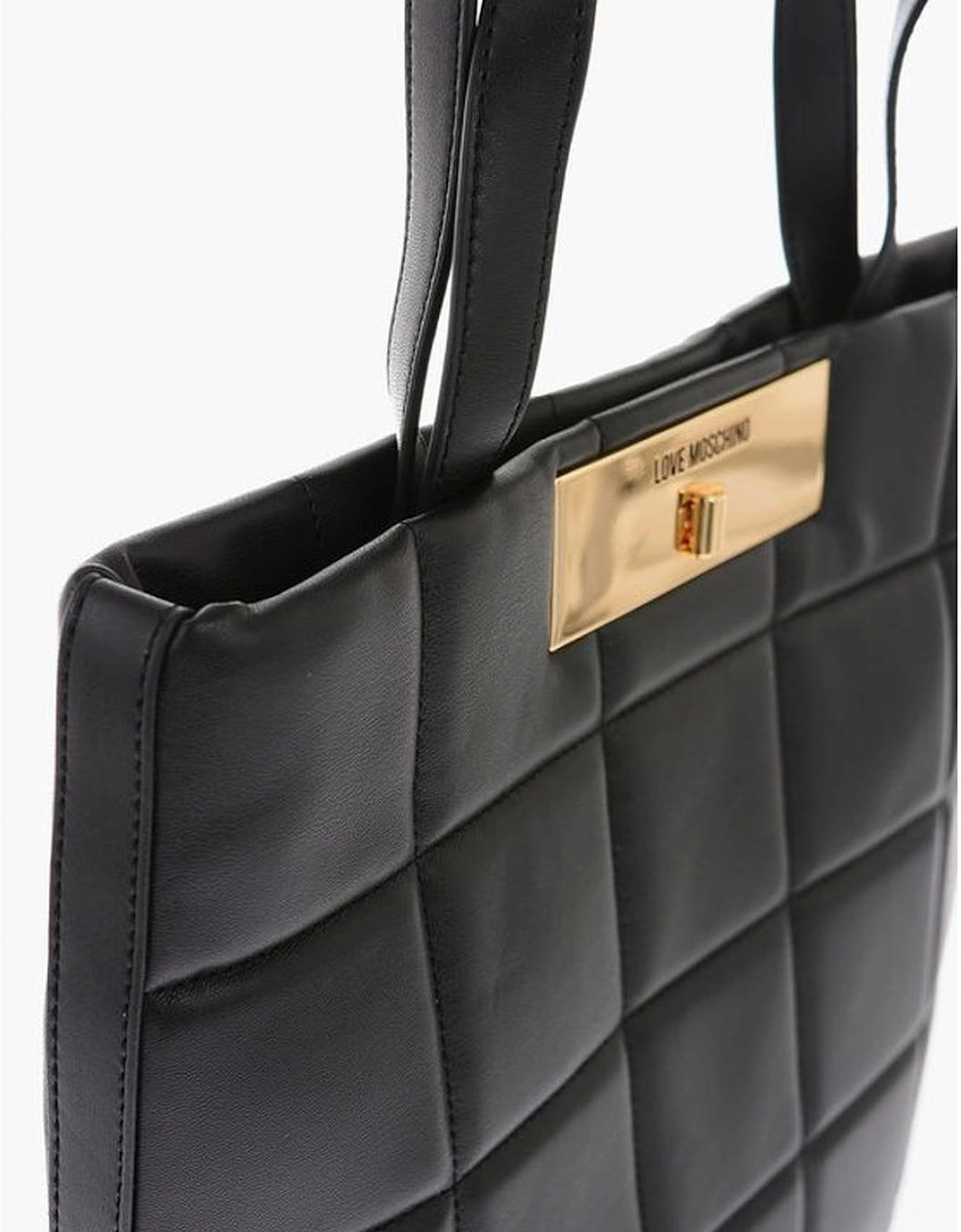 Eco-Leather Solid Shoulder Bag with Logo Women - Black