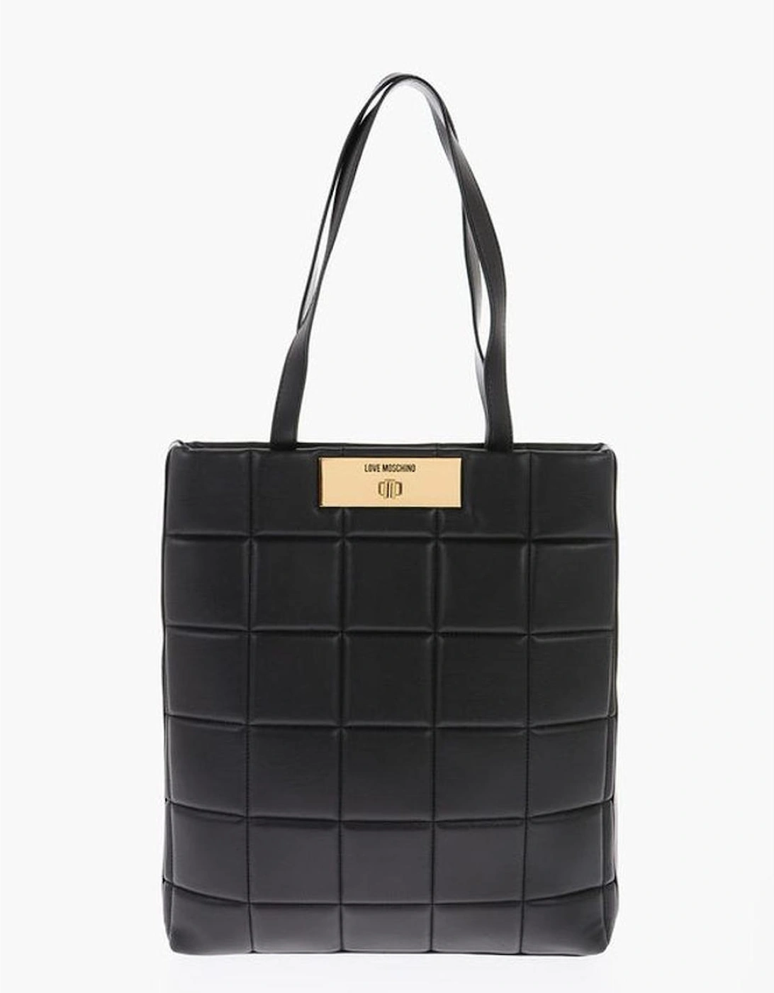 Eco-Leather Solid Shoulder Bag with Logo Women - Black, 5 of 4