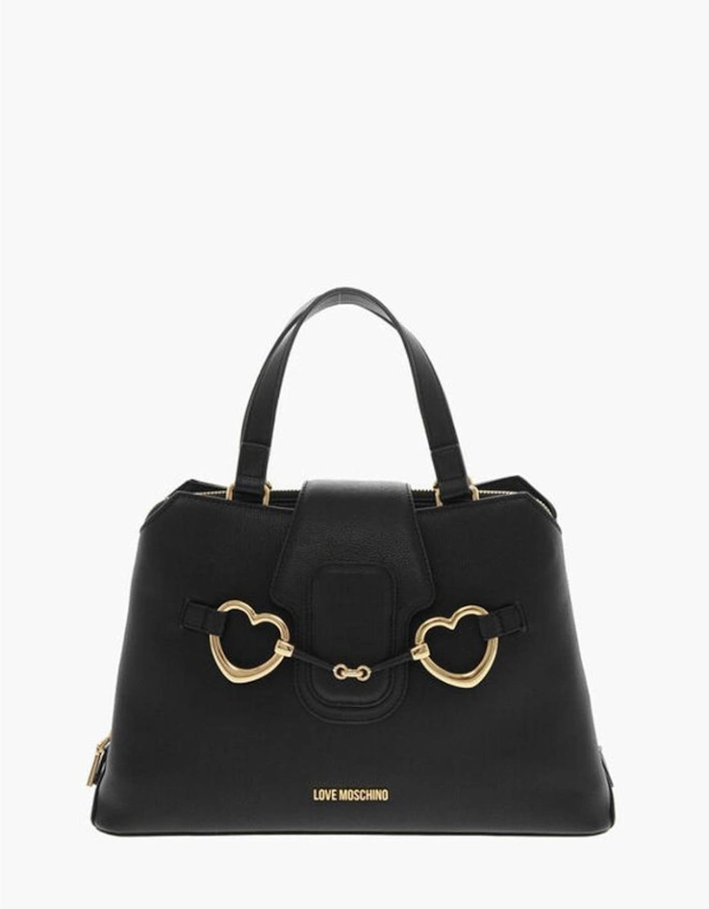 Metal Logo Handbag with Adjustable Strap Women - Black Tote Bags