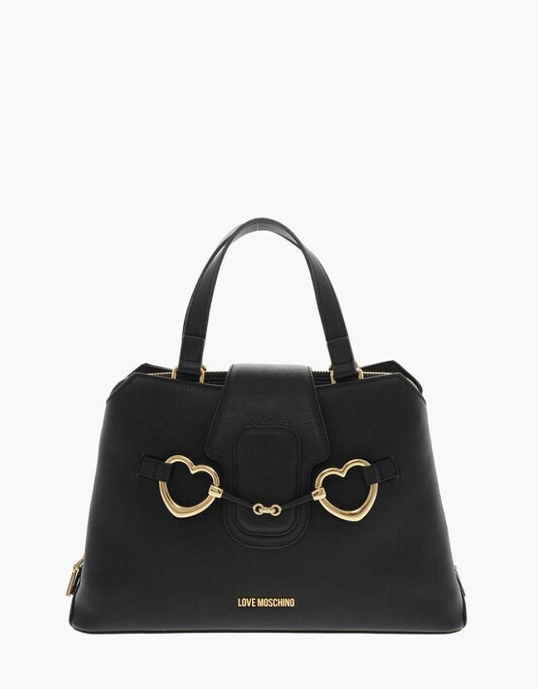 Metal Logo Handbag with Adjustable Strap Women - Black Tote Bags, 6 of 5