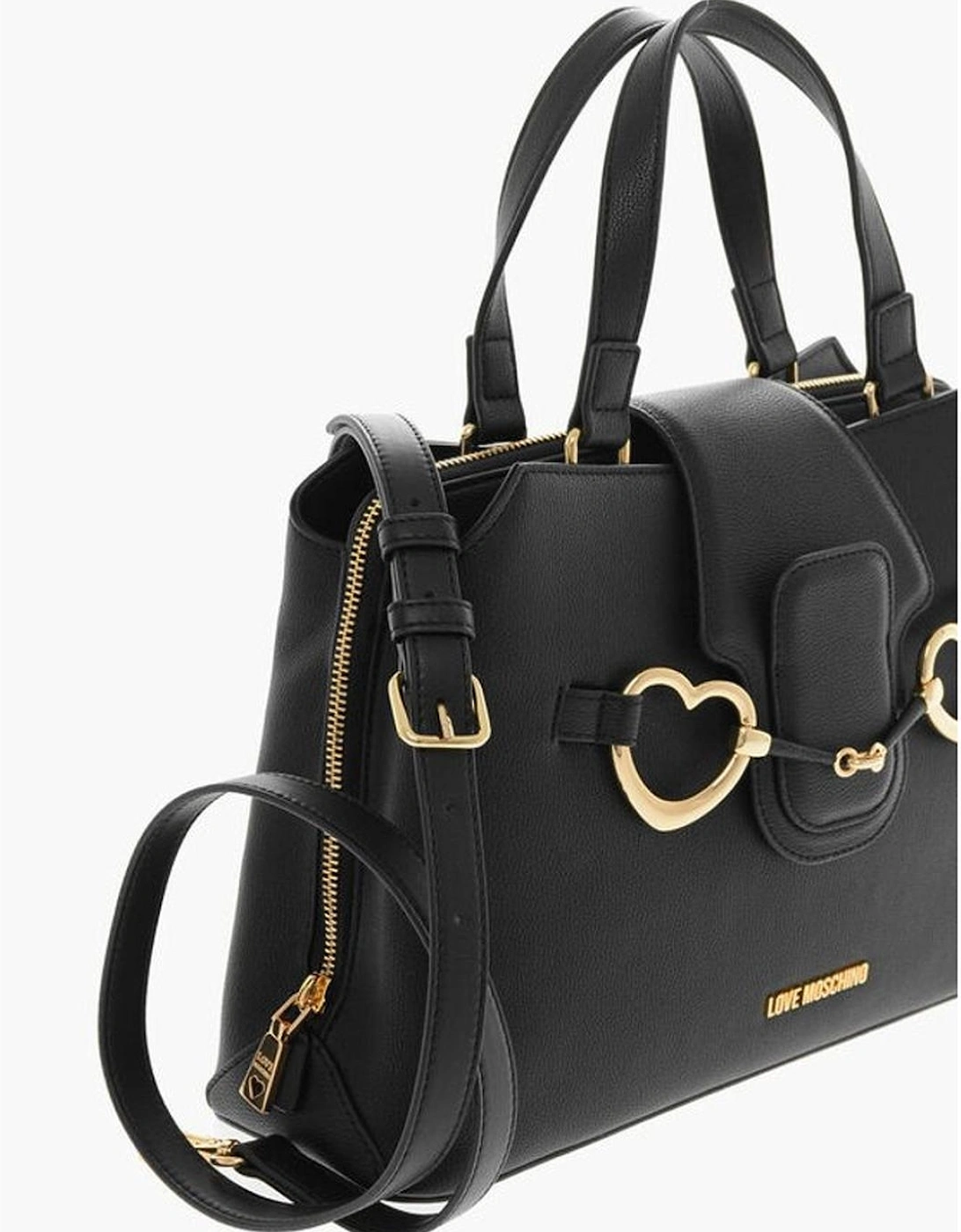 Metal Logo Handbag with Adjustable Strap Women - Black Tote Bags