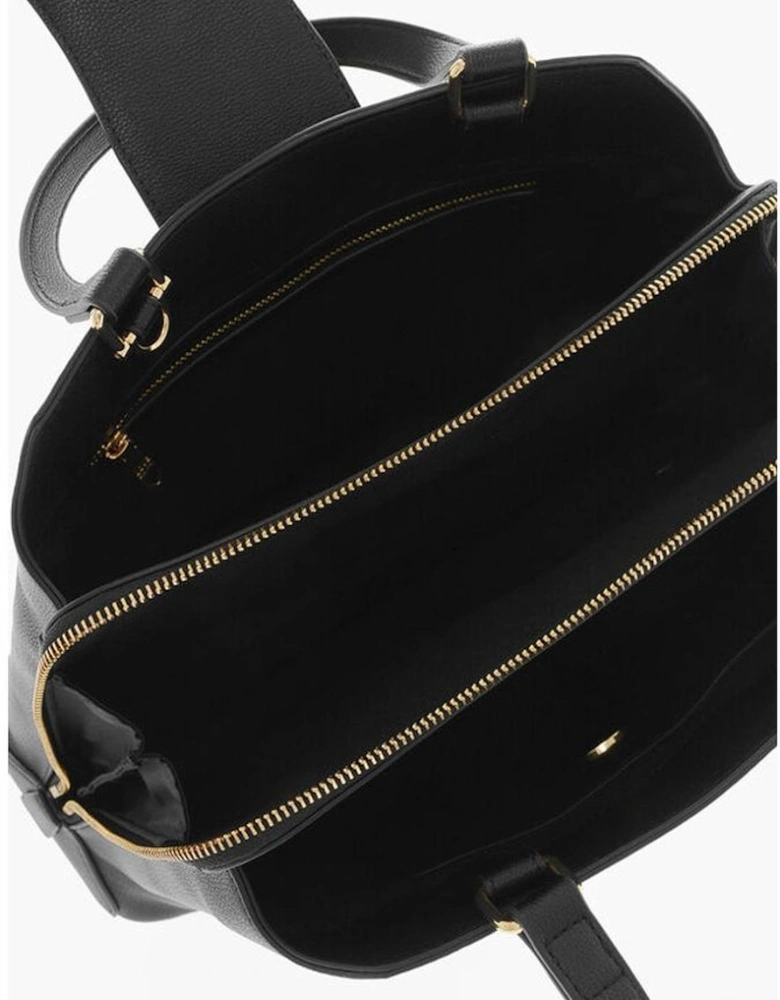 Metal Logo Handbag with Adjustable Strap Women - Black Tote Bags