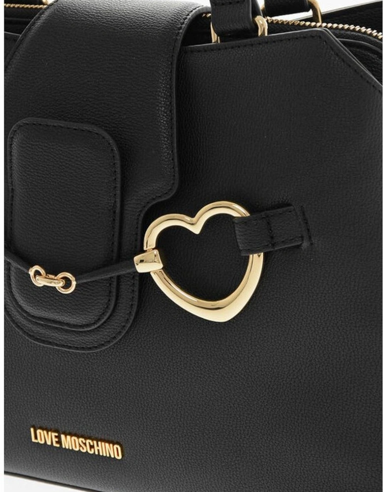Metal Logo Handbag with Adjustable Strap Women - Black Tote Bags