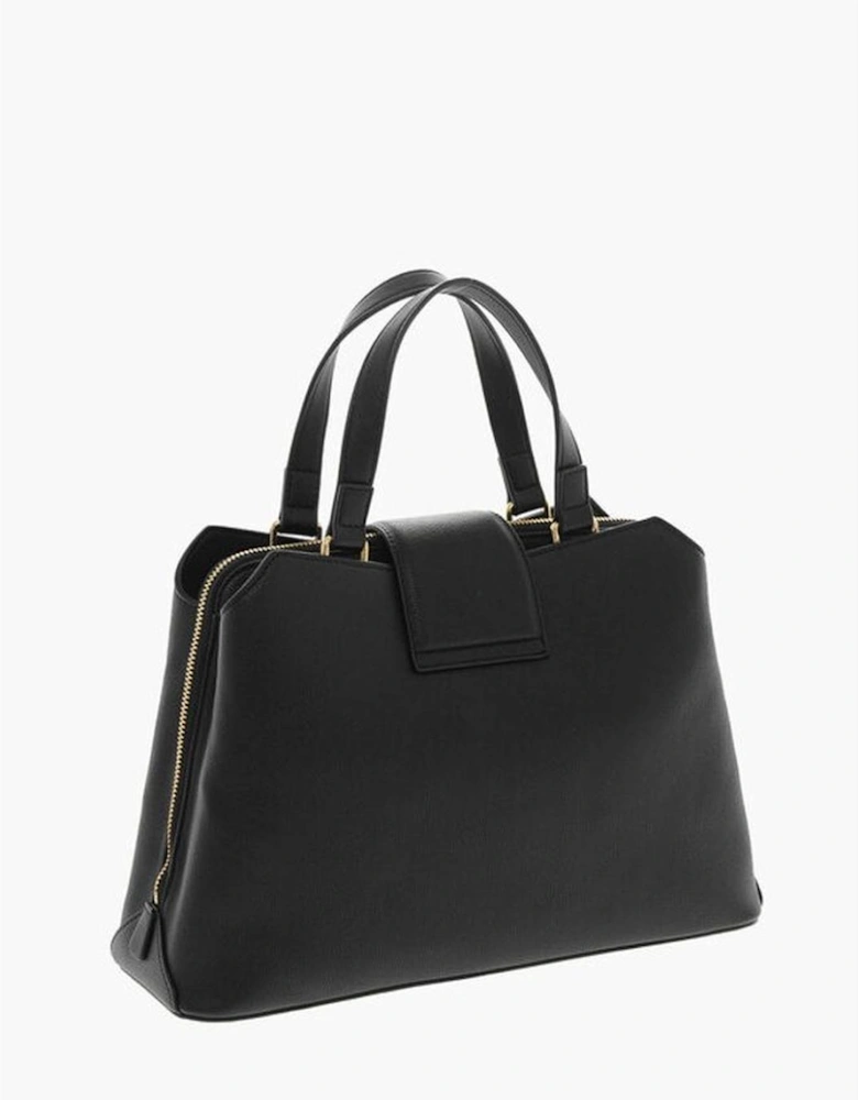 Metal Logo Handbag with Adjustable Strap Women - Black Tote Bags