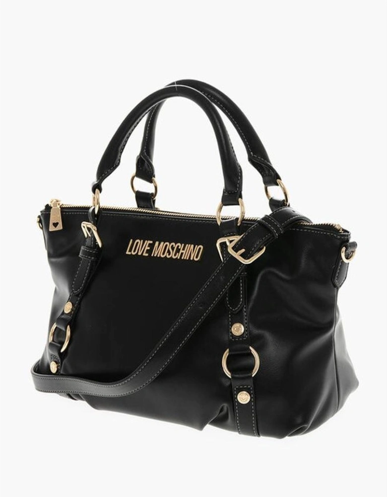 Logo Double Handle Handbag with Adjustable Strap Women - Black Tote