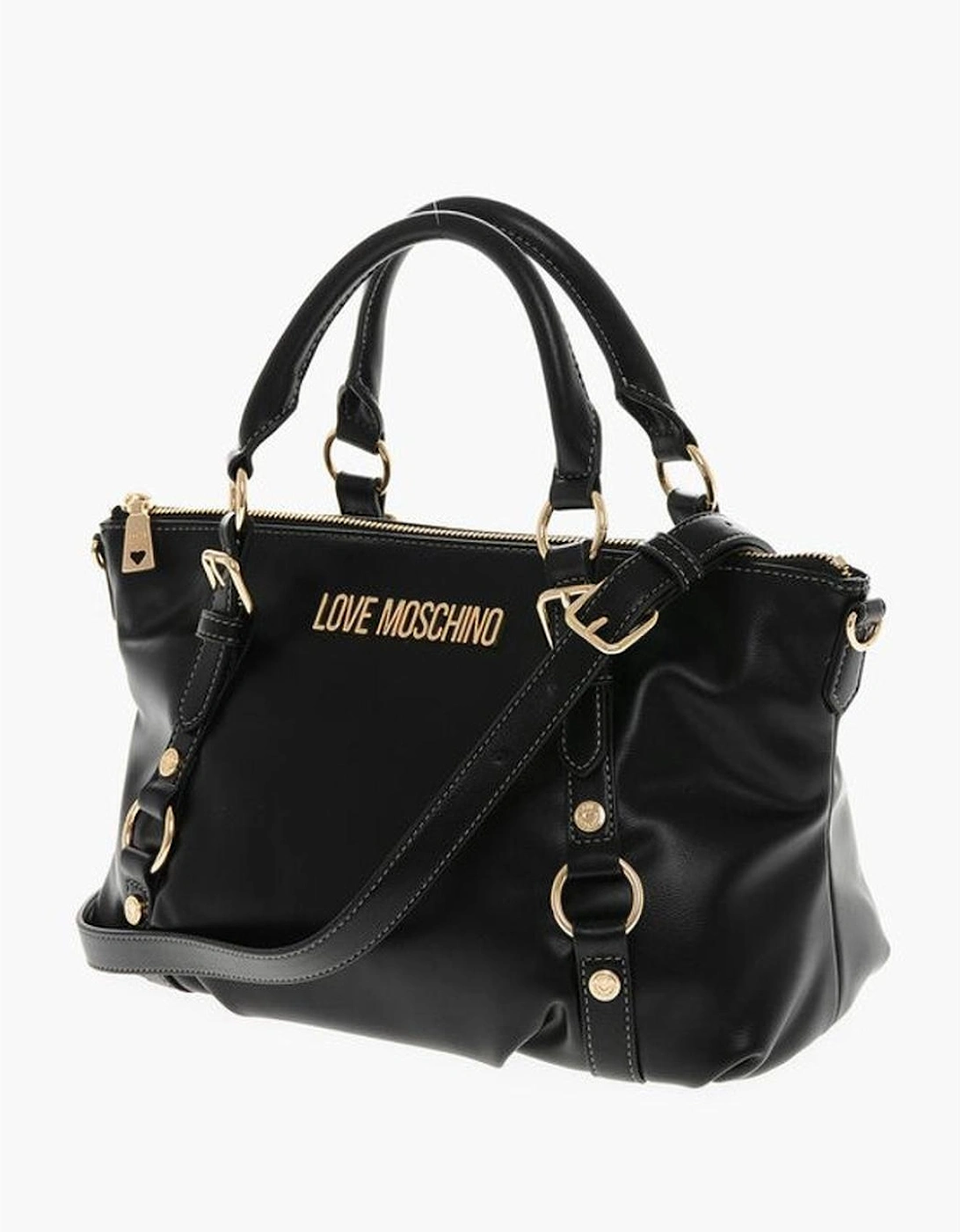 Logo Double Handle Handbag with Adjustable Strap Women - Black Tote
