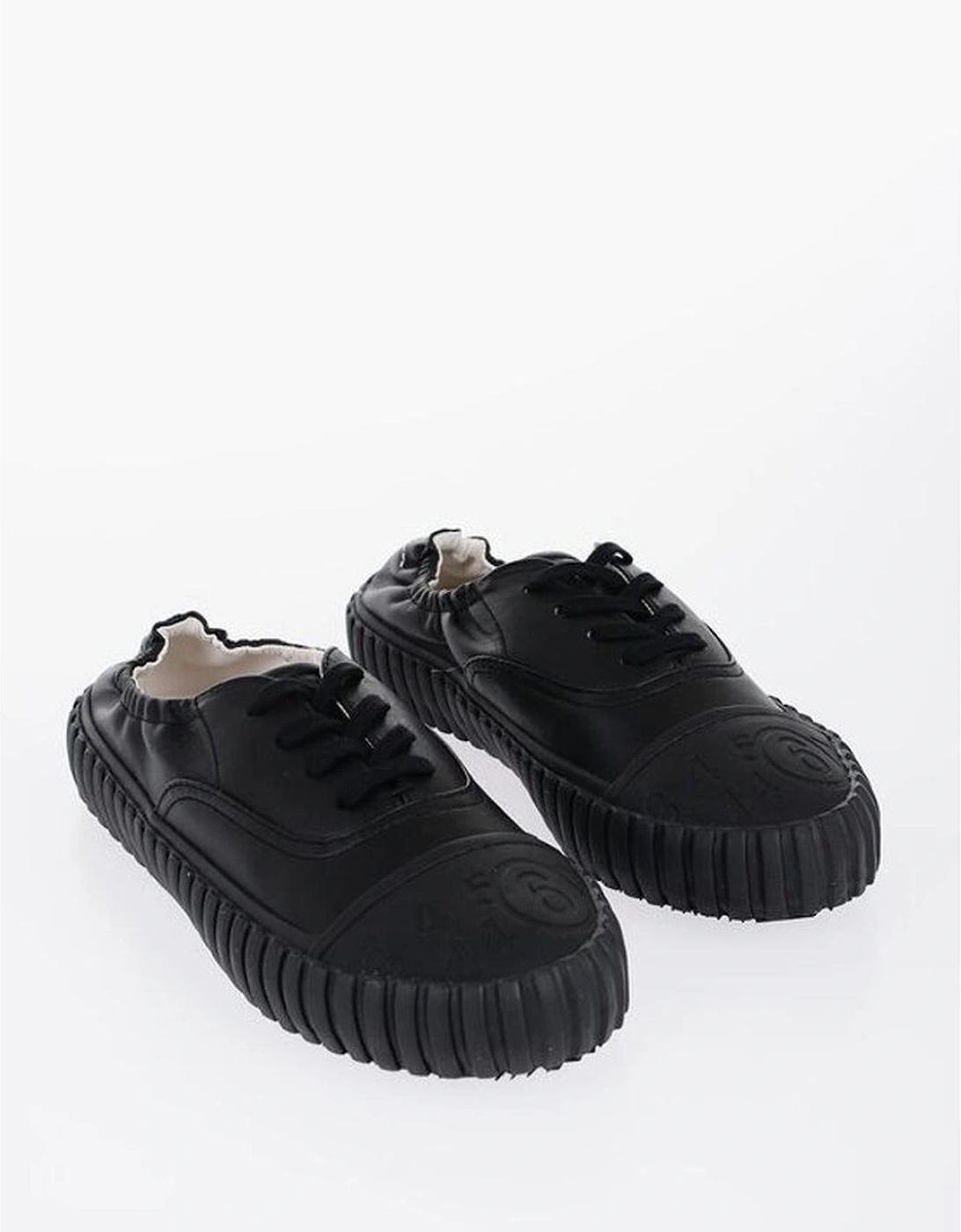 Lace-Up Leather Sneakers with Rubber Sole Women - Black, 5 of 4