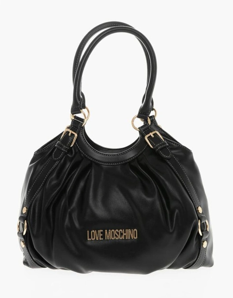 Zip Closure Solid Metal Logo Handbag Women - Black Tote Bags