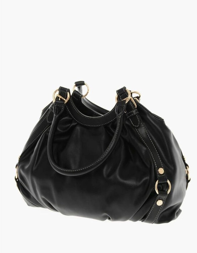 Zip Closure Solid Metal Logo Handbag Women - Black Tote Bags