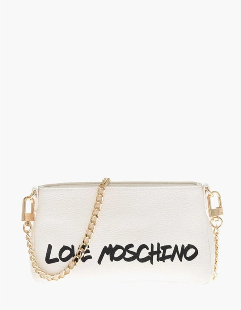 Textured Leather Shoulder Bag with Removable Strap Women - White