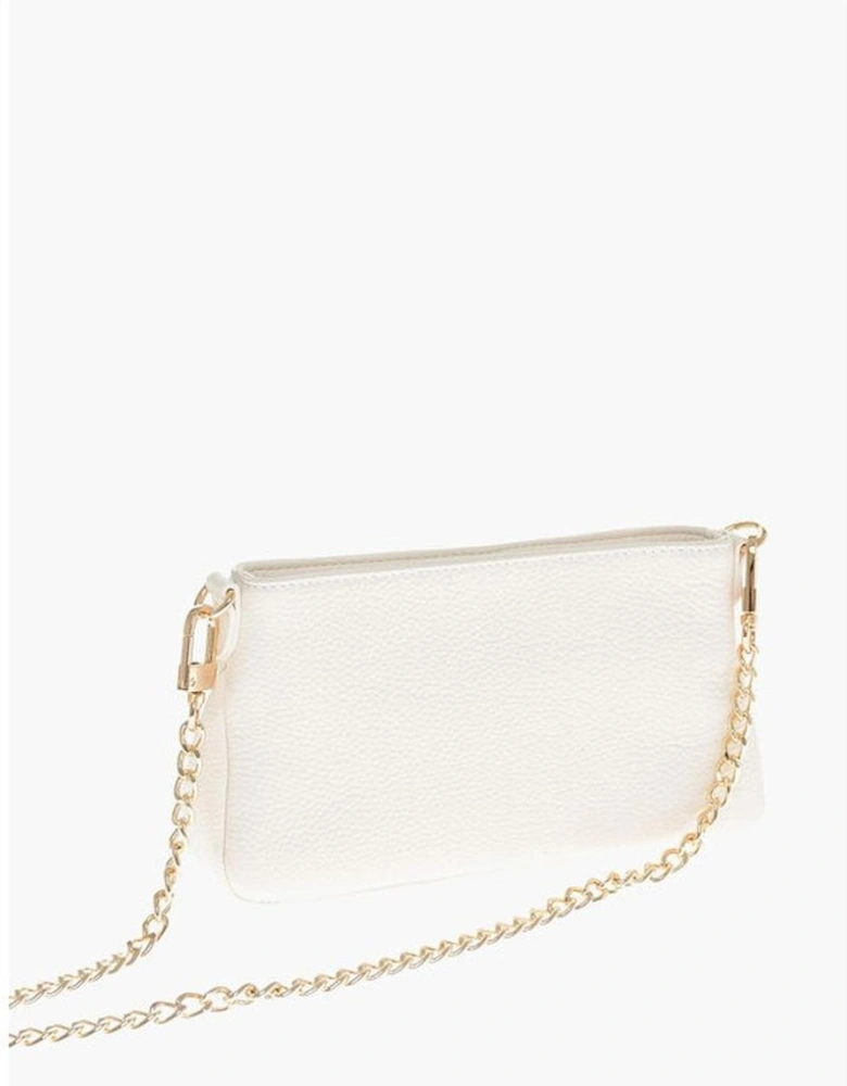 Textured Leather Shoulder Bag with Removable Strap Women - White