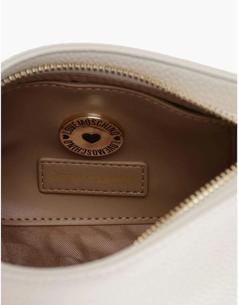 Textured Leather Shoulder Bag with Removable Strap Women - White