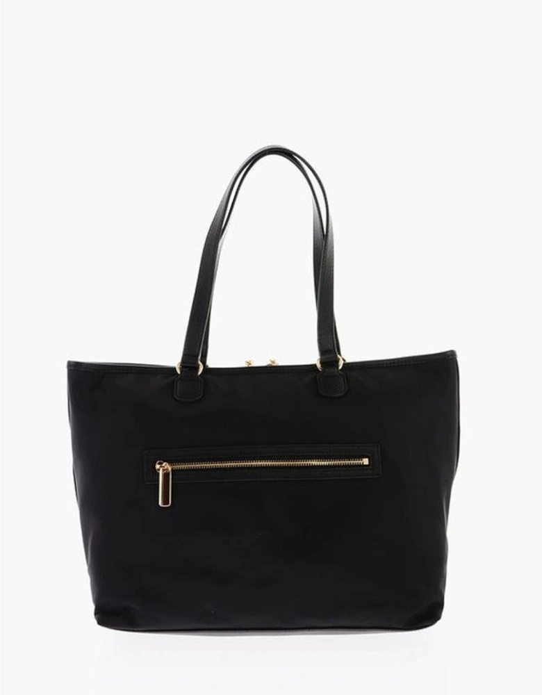 Zip Closure Solid Handbag with Logo Women - Black Tote Bags