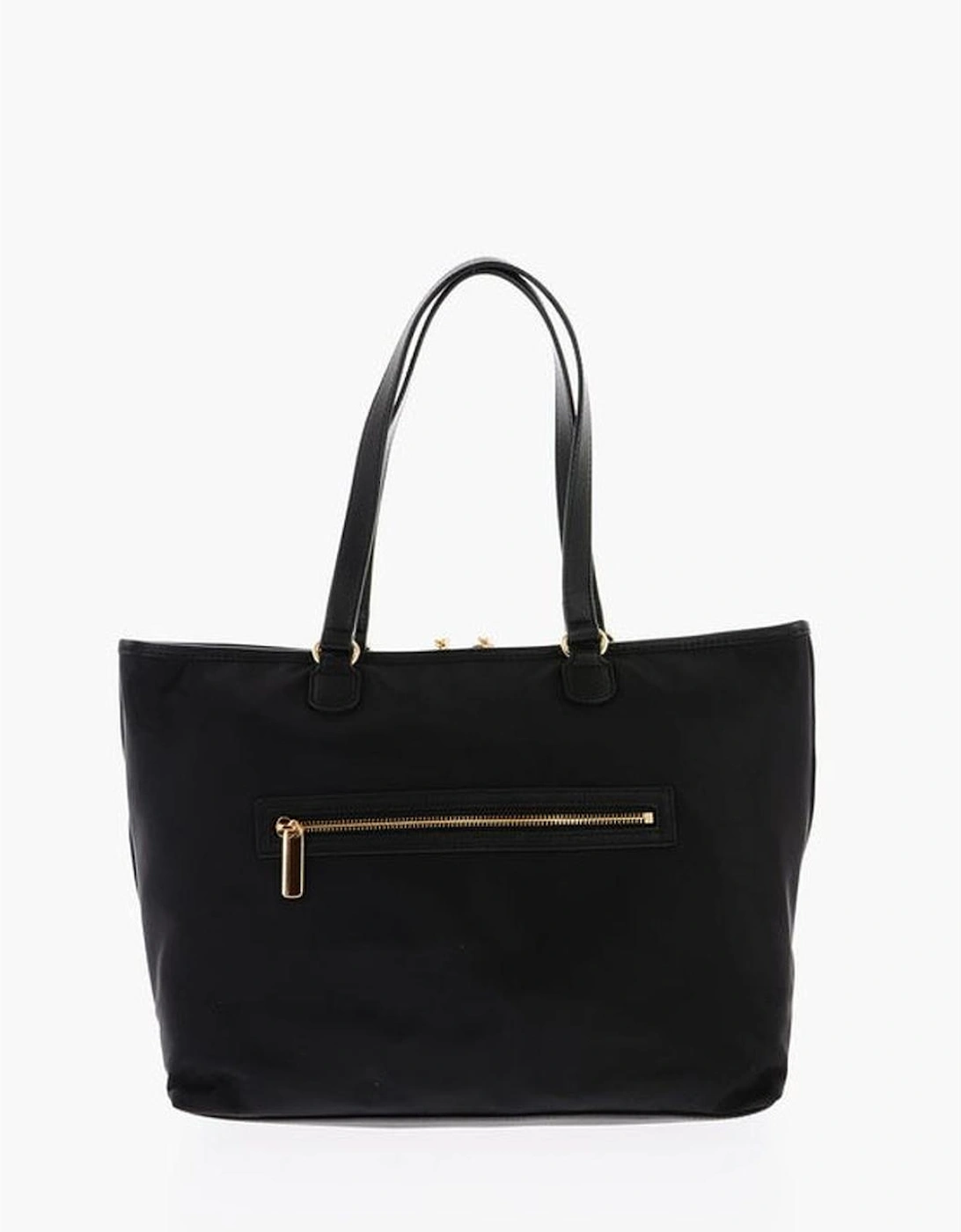 Zip Closure Solid Handbag with Logo Women - Black Tote Bags
