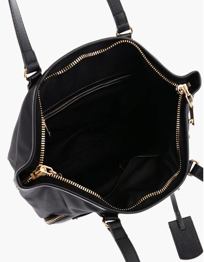 Zip Closure Solid Handbag with Logo Women - Black Tote Bags