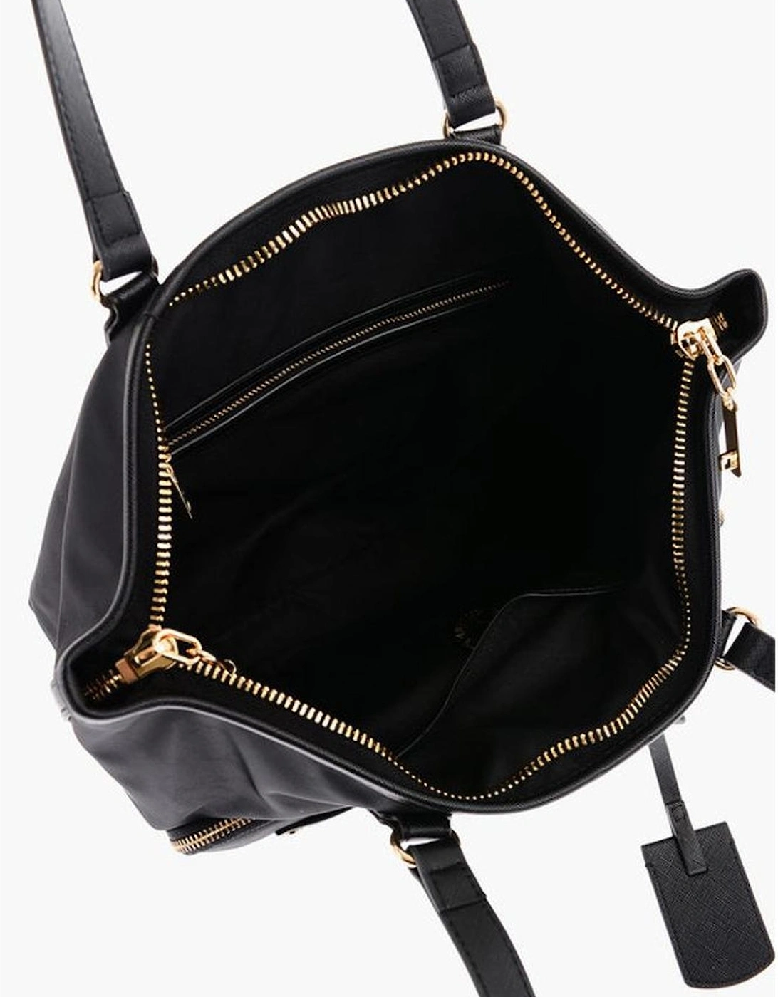 Zip Closure Solid Handbag with Logo Women - Black Tote Bags