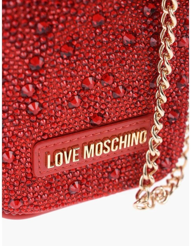 Leather Shoulder Bag with Rhinestone Detail Women - Red