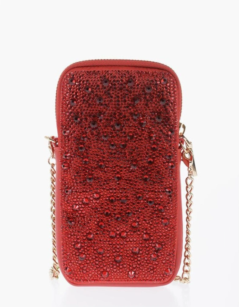 Leather Shoulder Bag with Rhinestone Detail Women - Red