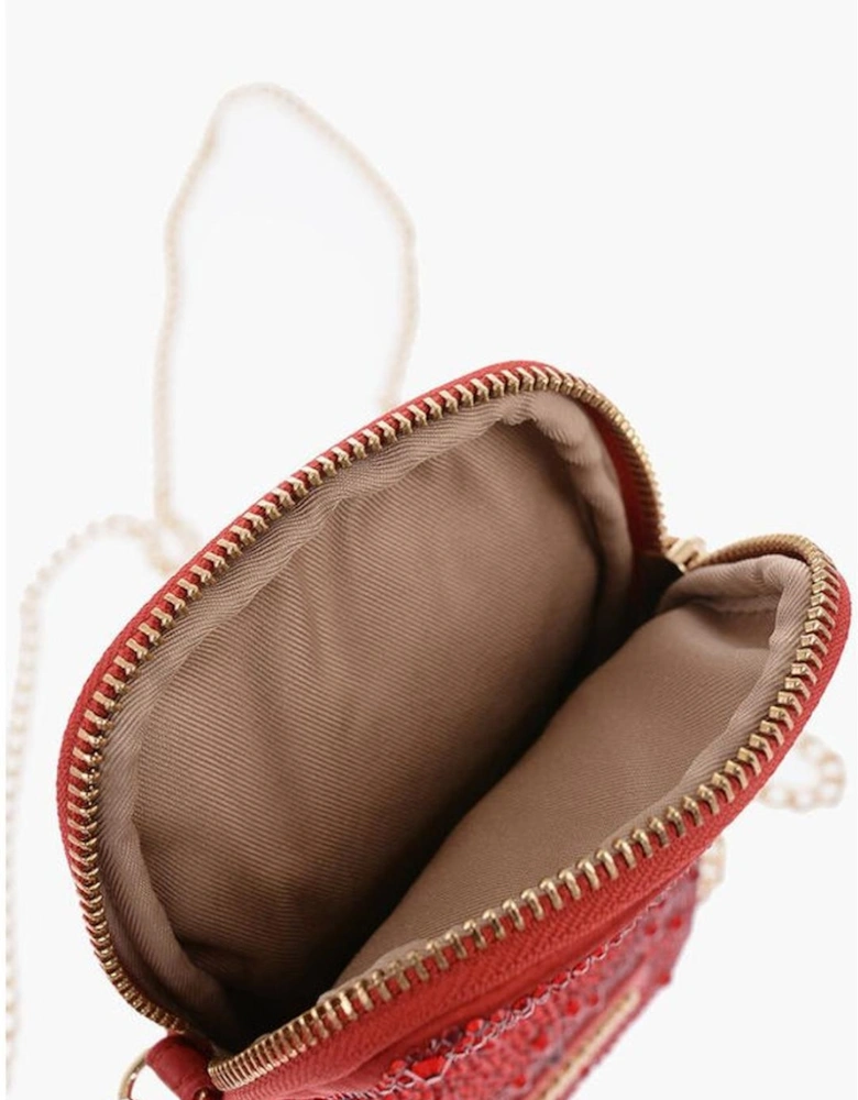Leather Shoulder Bag with Rhinestone Detail Women - Red