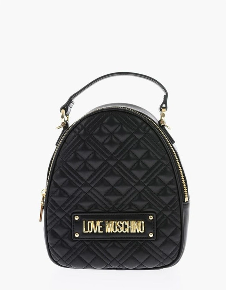 Metal Logo Zip Closure Handbag with Adjustable Strap Women - Black