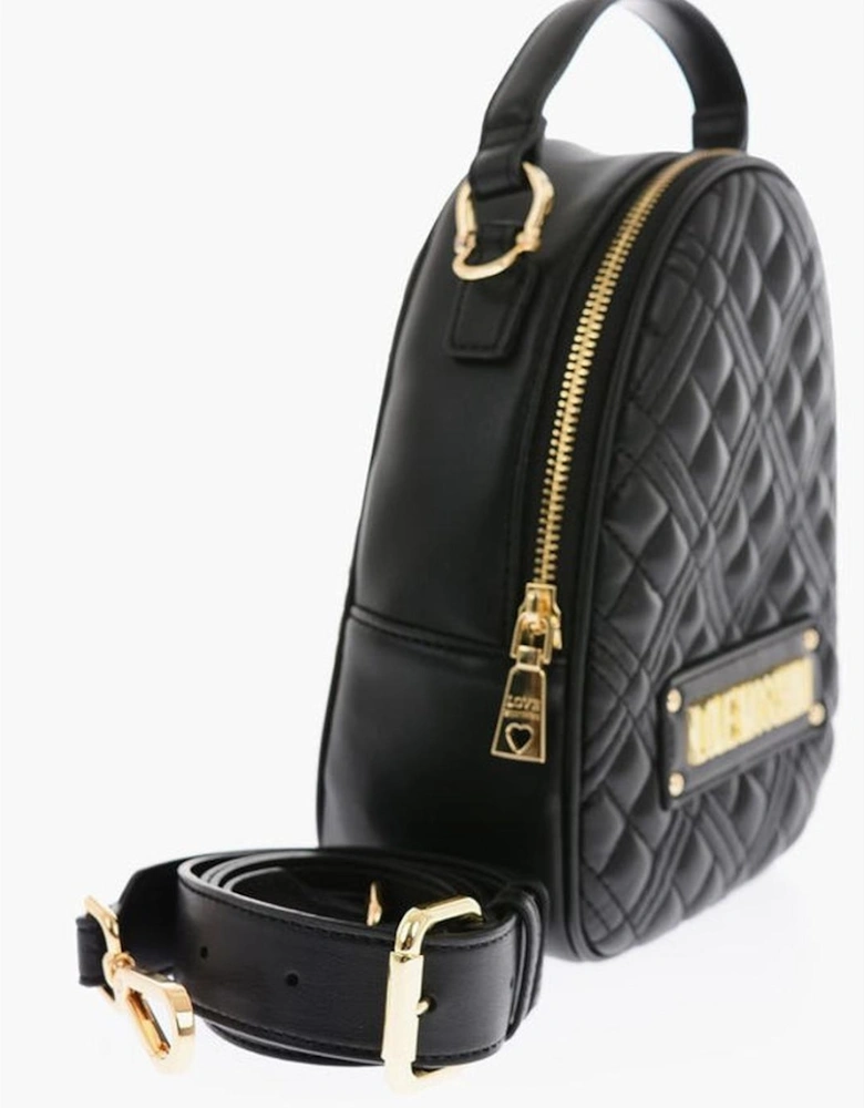 Metal Logo Zip Closure Handbag with Adjustable Strap Women - Black
