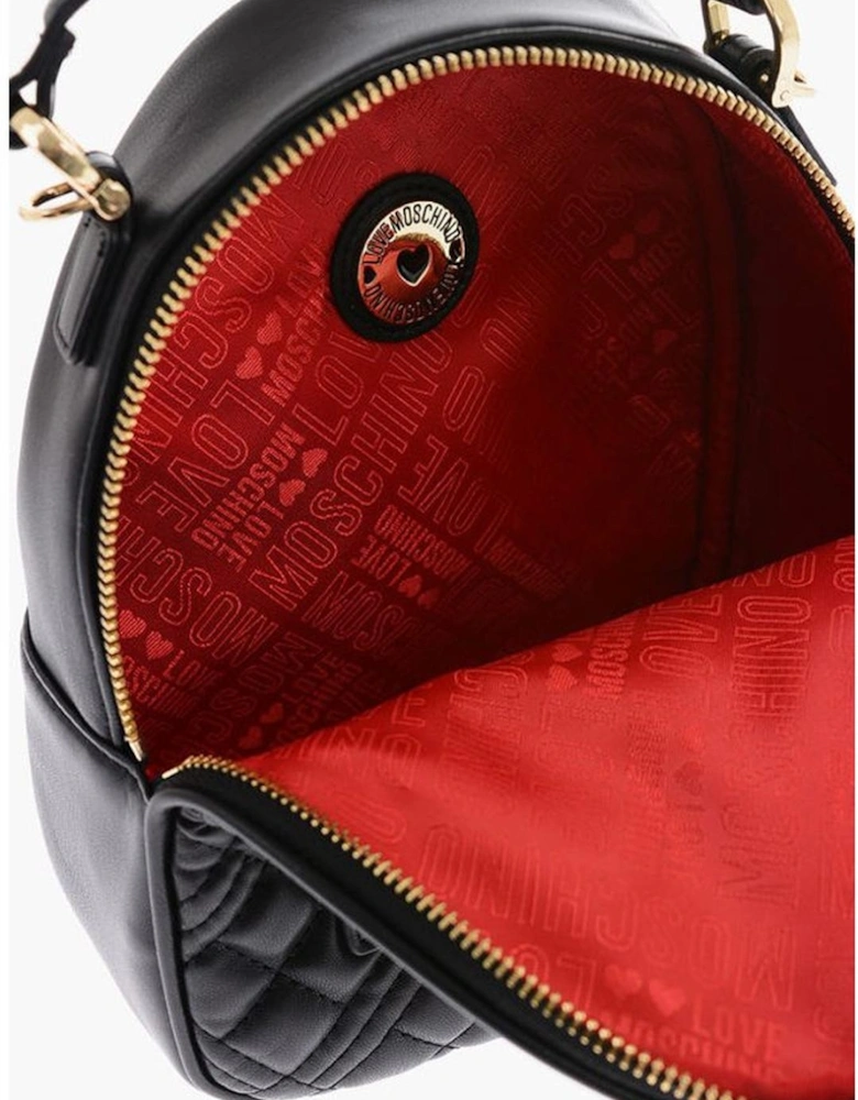 Metal Logo Zip Closure Handbag with Adjustable Strap Women - Black