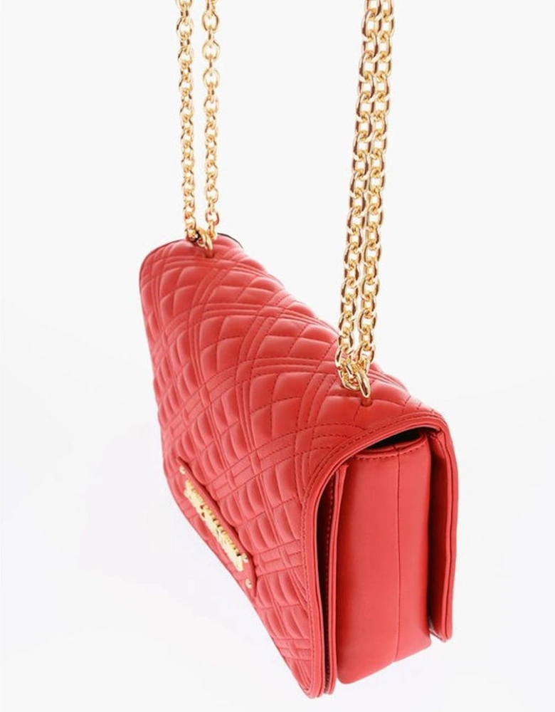 Logo Snap Button Eco-Leather Shoulder Bag Women - Red