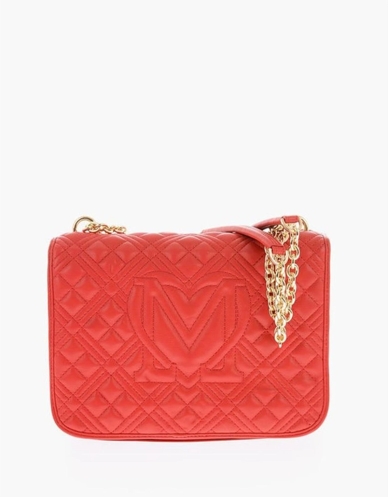 Logo Snap Button Eco-Leather Shoulder Bag Women - Red