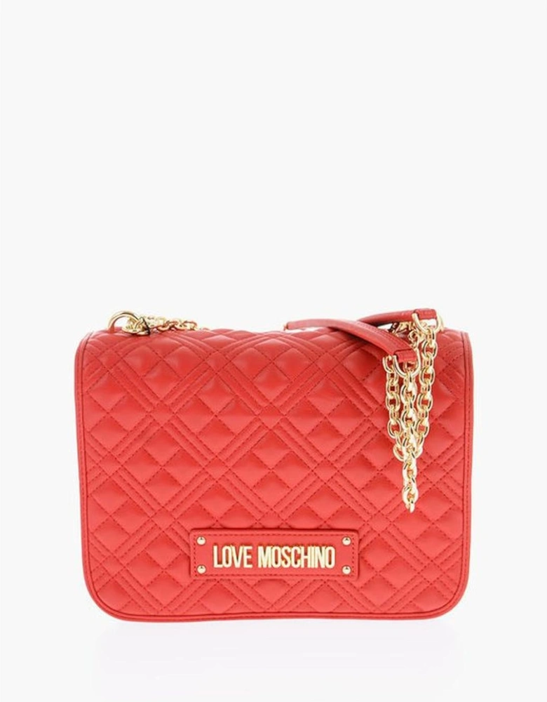 Logo Snap Button Eco-Leather Shoulder Bag Women - Red