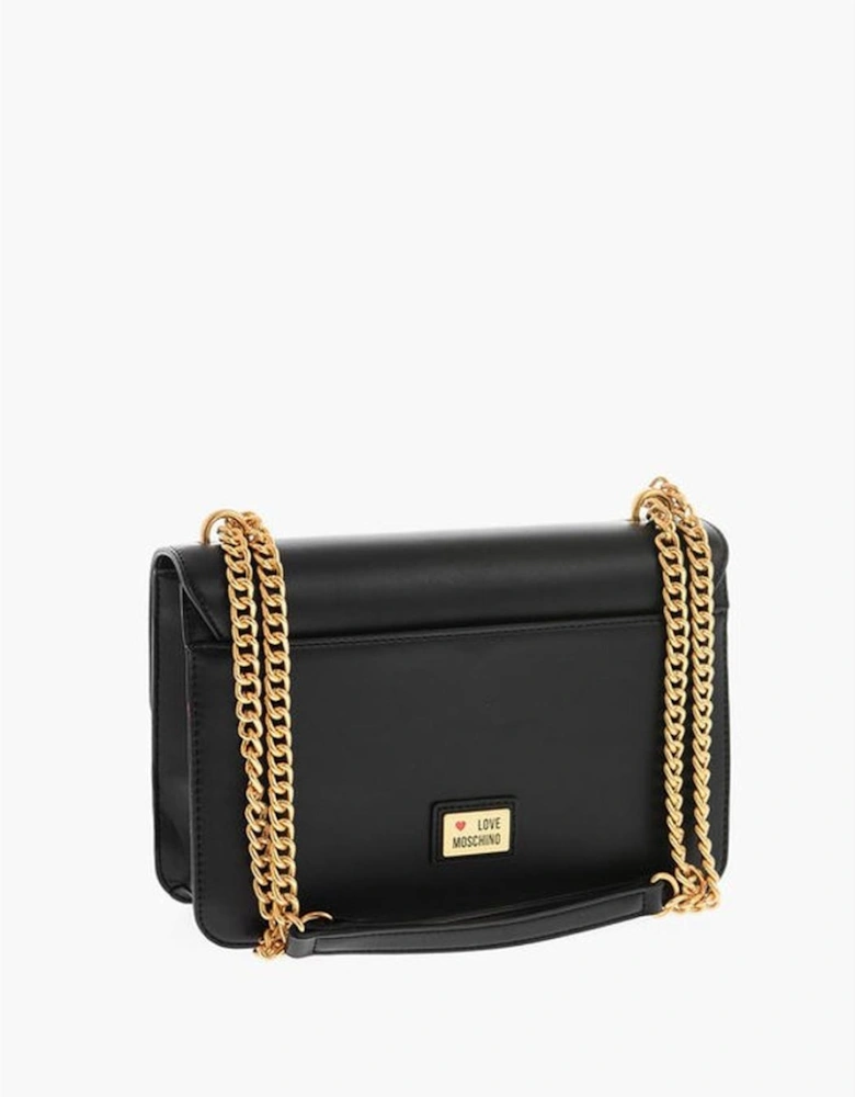 Solid Eco-Leather Shoulder Bag with Zip Closure Women - Black