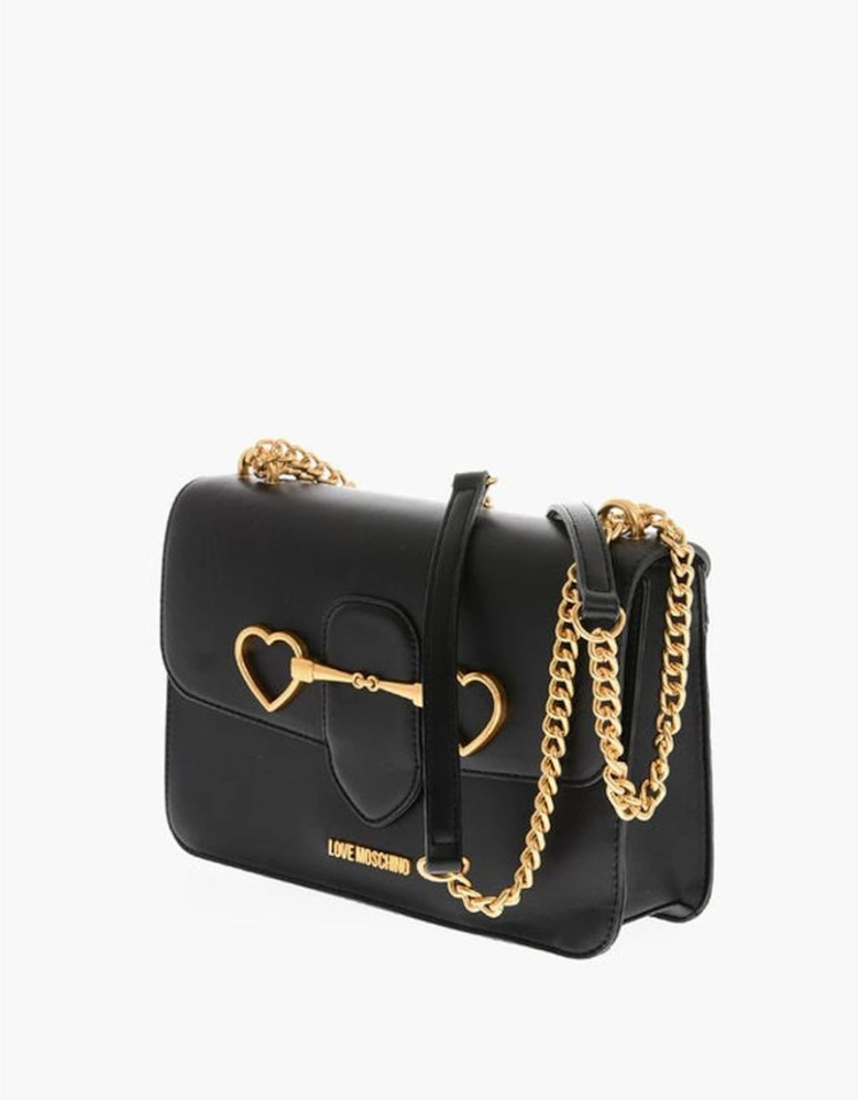 Solid Eco-Leather Shoulder Bag with Zip Closure Women - Black