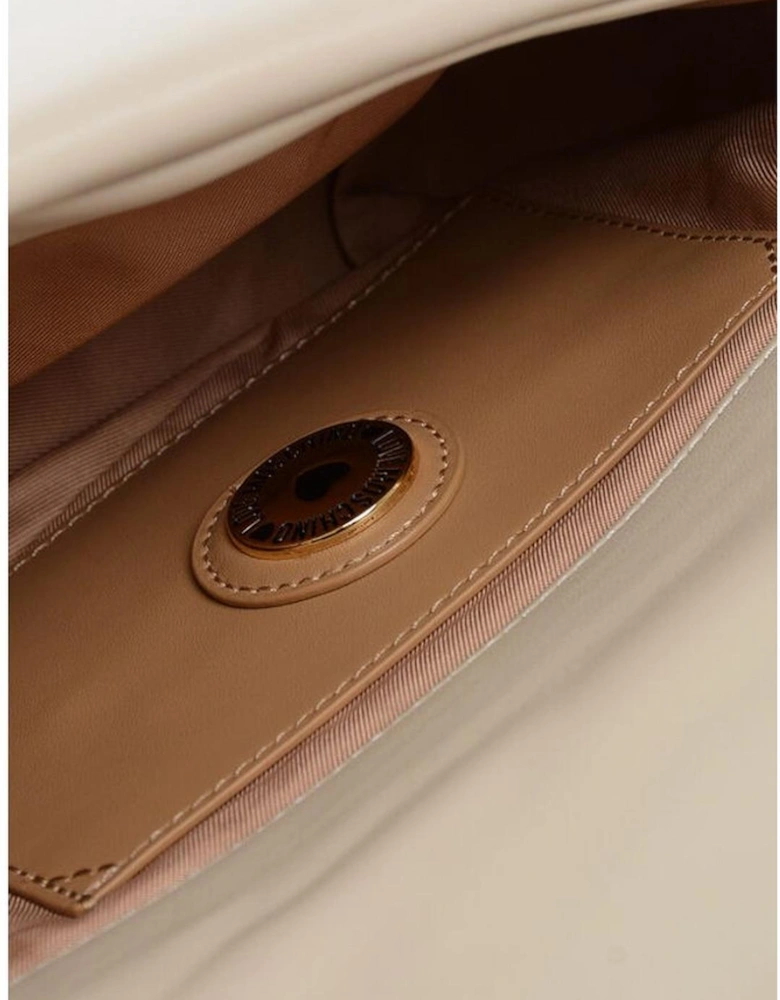 Eco-leather Solid Color Logo Handbag Women - Beige Shoulder Bags
