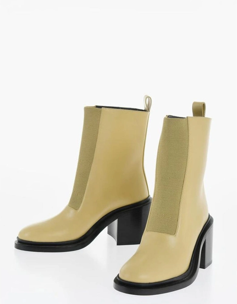 Pull-On Elasticised Gores Leather Sole Heels Women - Beige Boots