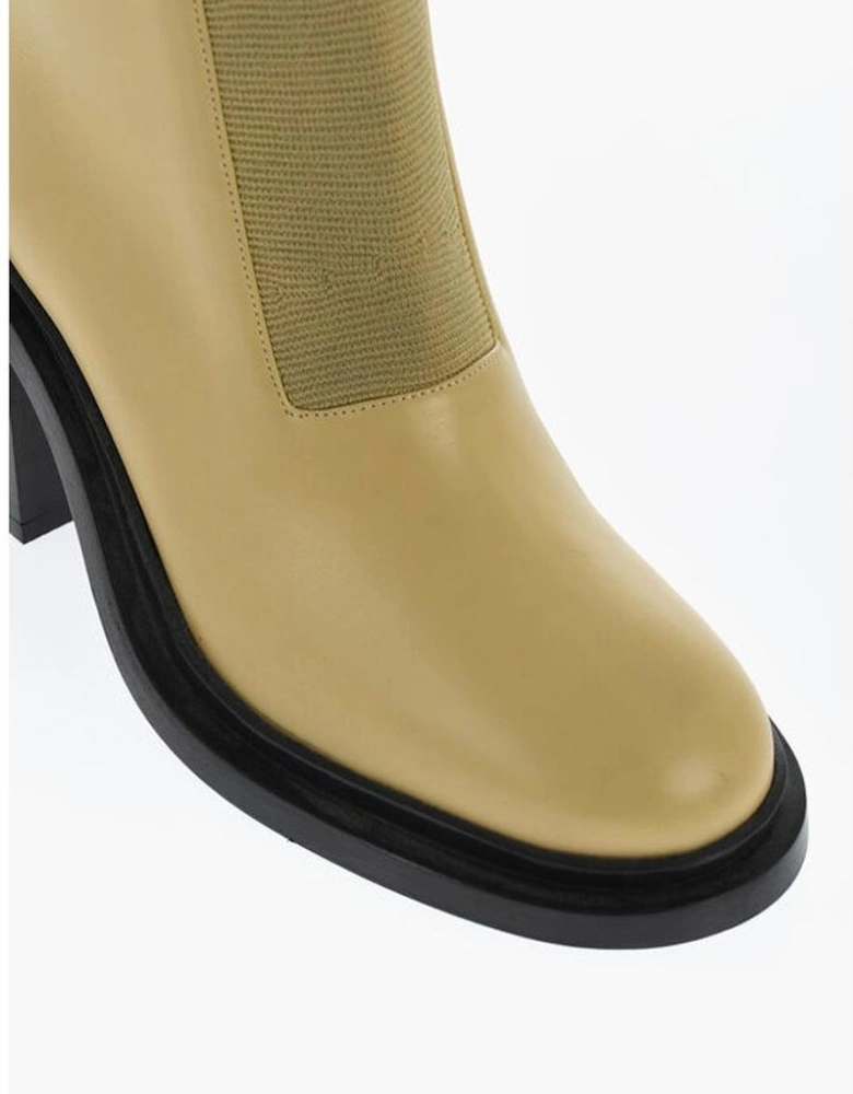 Pull-On Elasticised Gores Leather Sole Heels Women - Beige Boots