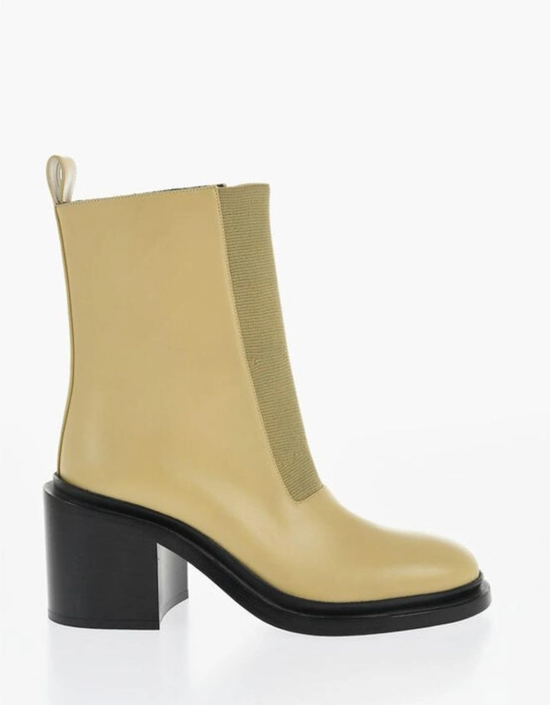 Pull-On Elasticised Gores Leather Sole Heels Women - Beige Boots