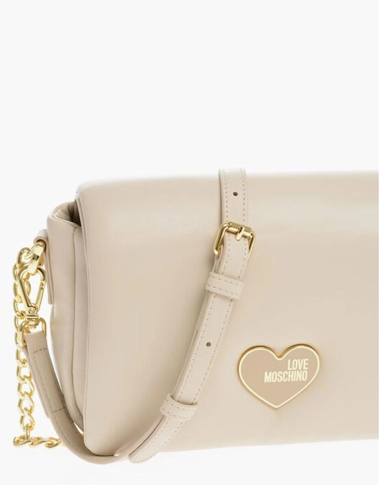 Eco-leather Solid Color Logo Handbag Women - Beige Shoulder Bags