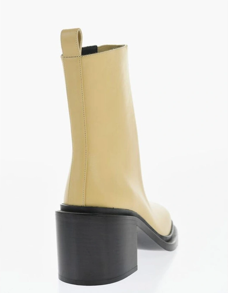 Pull-On Elasticised Gores Leather Sole Heels Women - Beige Boots